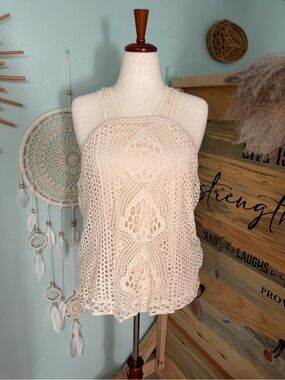 Ultra Pink Cream Crochet Halter Camisole - Women